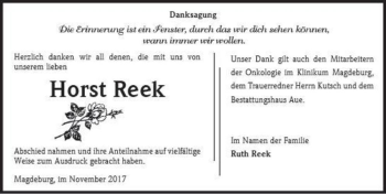 Traueranzeige von Horst Reek  von Magdeburger Volksstimme
