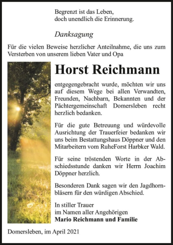 Traueranzeige von Horst Reichmann  von Magdeburger Volksstimme