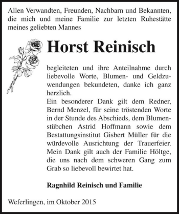Traueranzeige von Horst Reinisch  von Magdeburger Volksstimme