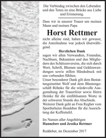 Traueranzeige von Horst Rettmer  von Magdeburger Volksstimme