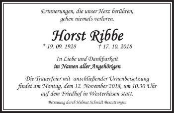 Traueranzeige von Horst Ribbe  von Magdeburger Volksstimme