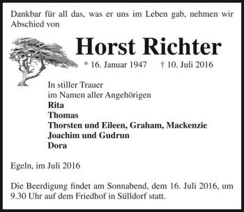 Traueranzeige von Horst Richter  von Magdeburger Volksstimme