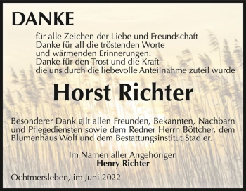 Traueranzeige von Horst Richter  von Magdeburger Volksstimme