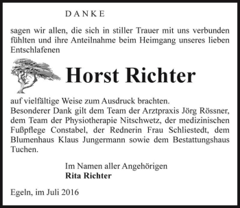 Traueranzeige von Horst Richter  von Magdeburger Volksstimme