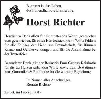 Traueranzeige von Horst Richter  von Magdeburger Volksstimme