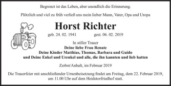 Traueranzeige von Horst Richter  von Magdeburger Volksstimme