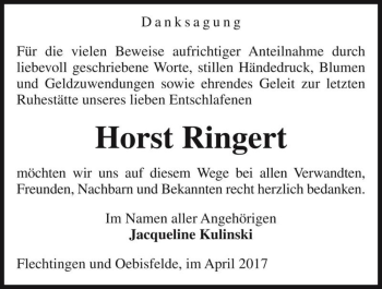 Traueranzeige von Horst Ringert  von Magdeburger Volksstimme