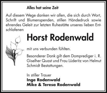 Traueranzeige von Horst Rodenwald  von Magdeburger Volksstimme