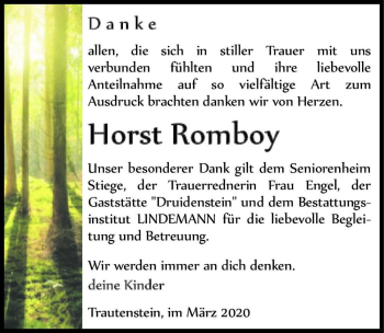 Traueranzeige von Horst Romboy  von Magdeburger Volksstimme