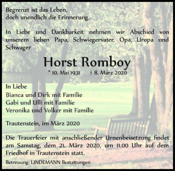 Traueranzeige von Horst Romboy  von Magdeburger Volksstimme