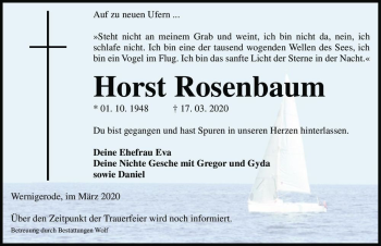 Traueranzeige von Horst Rosenbaum  von Magdeburger Volksstimme
