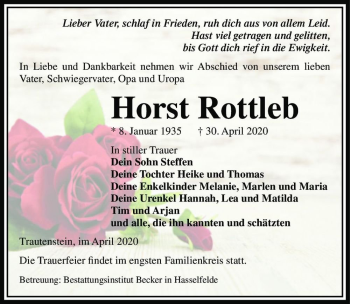 Traueranzeige von Horst Rottleb  von Magdeburger Volksstimme