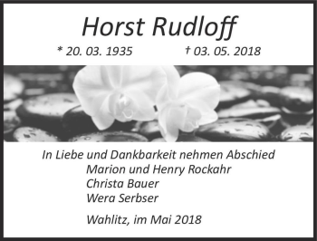 Traueranzeige von Horst Rudloff  von Magdeburger Volksstimme