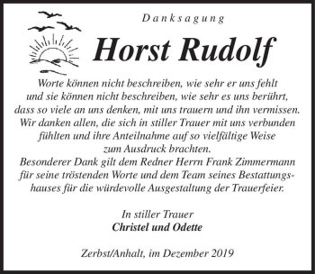 Traueranzeige von Horst Rudolf  von Magdeburger Volksstimme