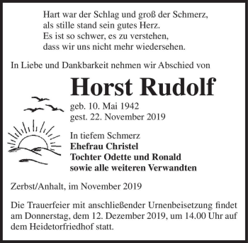Traueranzeige von Horst Rudolf  von Magdeburger Volksstimme