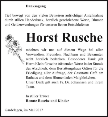 Traueranzeige von Horst Rusche  von Magdeburger Volksstimme