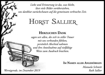 Traueranzeige von Horst Sallier  von Magdeburger Volksstimme