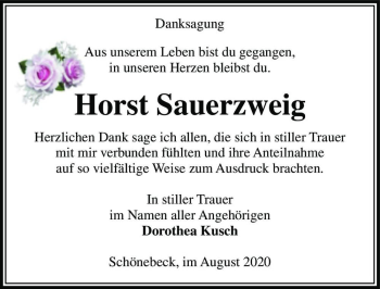 Traueranzeige von Horst Sauerzweig  von Magdeburger Volksstimme