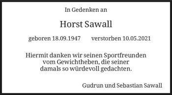 Traueranzeige von Horst Sawall  von Magdeburger Volksstimme