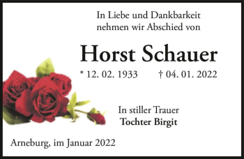 Traueranzeige von Horst Schauer  von Magdeburger Volksstimme