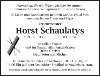 Traueranzeige von Horst Schaulatys  von Magdeburger Volksstimme