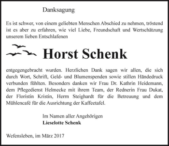 Traueranzeige von Horst Schenk  von Magdeburger Volksstimme