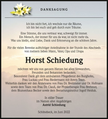 Traueranzeige von Horst Schiedung  von Magdeburger Volksstimme