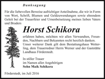 Traueranzeige von Horst Schikora  von Magdeburger Volksstimme