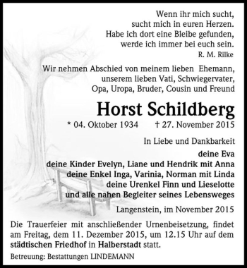 Traueranzeige von Horst Schildberg  von Magdeburger Volksstimme