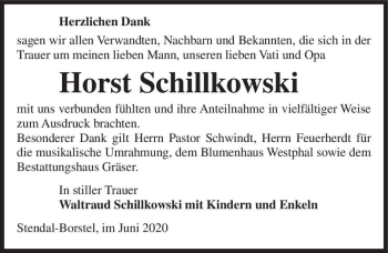 Traueranzeige von Horst Schillkowski  von Magdeburger Volksstimme