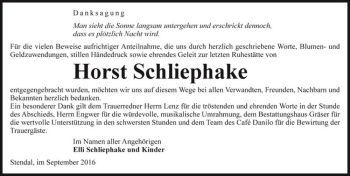 Traueranzeige von Horst Schliephake  von Magdeburger Volksstimme
