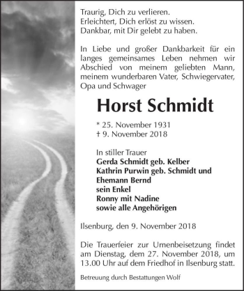 Traueranzeige von Horst Schmidt  von Magdeburger Volksstimme