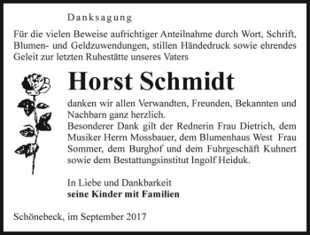 Traueranzeige von Horst Schmidt  von Magdeburger Volksstimme