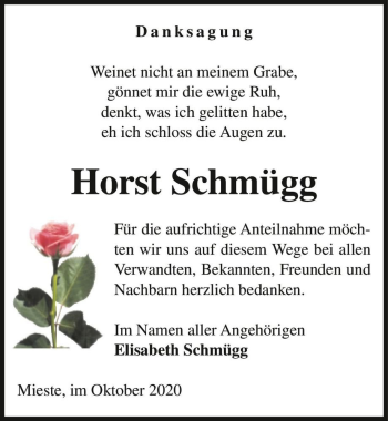 Traueranzeige von Horst Schmügg  von Magdeburger Volksstimme
