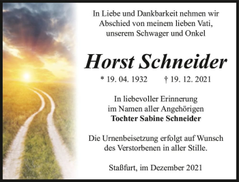 Traueranzeige von Horst Schneider  von Magdeburger Volksstimme