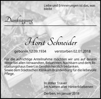 Traueranzeige von Horst Schneider  von Magdeburger Volksstimme