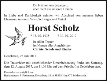 Traueranzeige von Horst Scholz  von Magdeburger Volksstimme