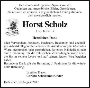 Traueranzeige von Horst Scholz  von Magdeburger Volksstimme
