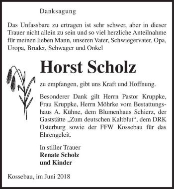 Traueranzeige von Horst Scholz  von Magdeburger Volksstimme