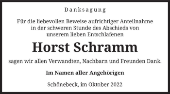 Traueranzeige von Horst Schramm  von Magdeburger Volksstimme