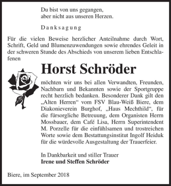 Traueranzeige von Horst Schröder  von Magdeburger Volksstimme