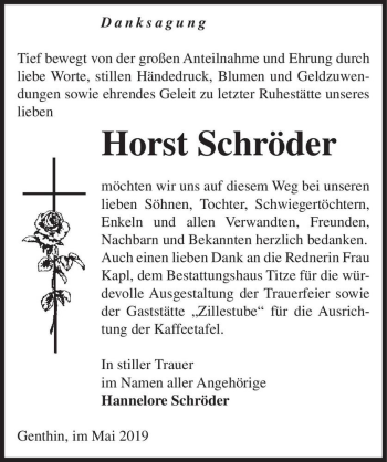 Traueranzeige von Horst Schröder  von Magdeburger Volksstimme