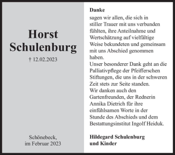 Traueranzeige von Horst Schulenburg  von Magdeburger Volksstimme