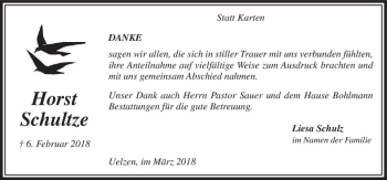 Traueranzeige von Horst Schultze  von Magdeburger Volksstimme