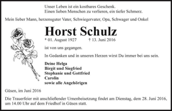 Traueranzeige von Horst Schulz  von Magdeburger Volksstimme