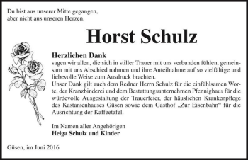 Traueranzeige von Horst Schulz  von Magdeburger Volksstimme