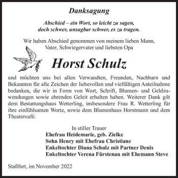 Traueranzeige von Horst Schulz  von Magdeburger Volksstimme