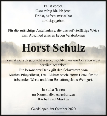 Traueranzeige von Horst Schulz  von Magdeburger Volksstimme
