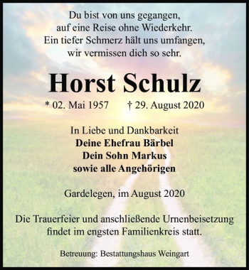 Traueranzeige von Horst Schulz  von Magdeburger Volksstimme