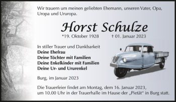 Traueranzeige von Horst Schulze  von Magdeburger Volksstimme
